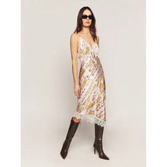 Reformation Dresses & Skirts - NWT Reformation Milania 100% Silk Midi Slip Dress Large Floral Coquette Ethereal